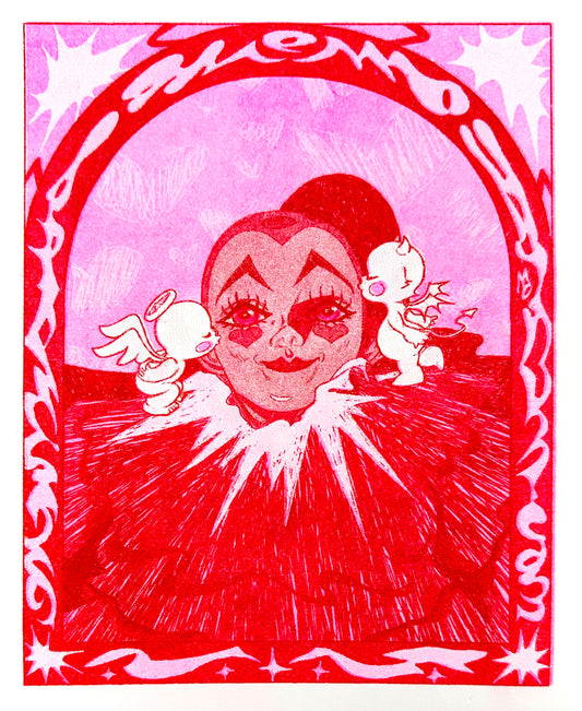 Clown Kiss Risograph Print