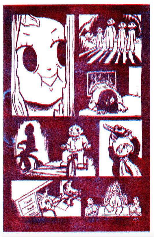 Red & Blue Horror Kewpie Comic // Risograph Print