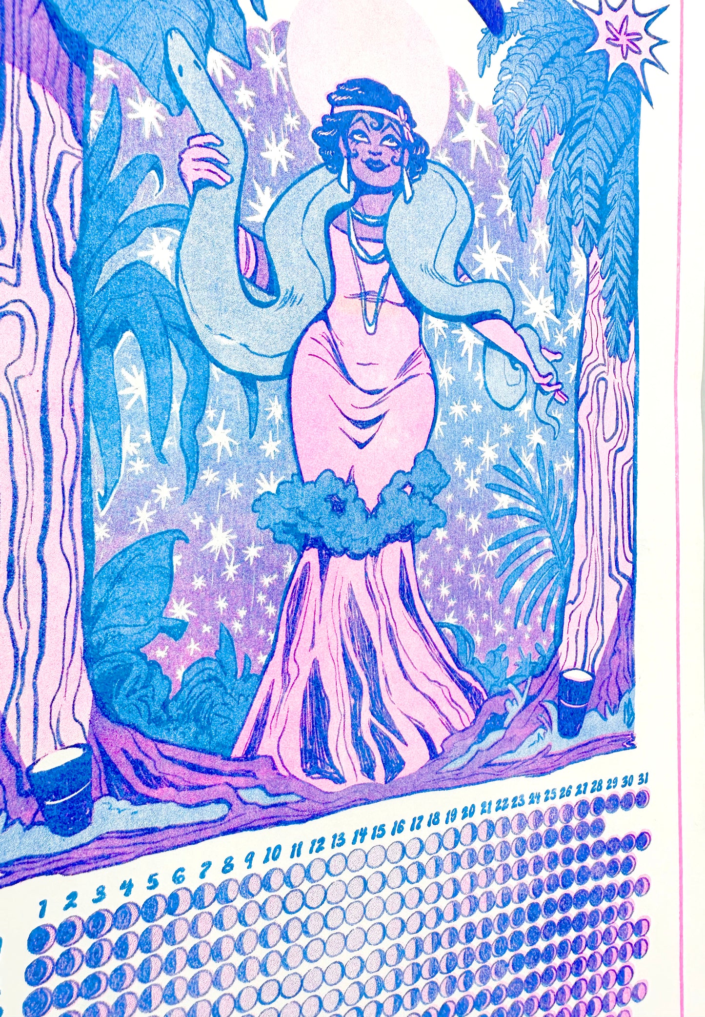 2025 Moon Calendar Risograph Print