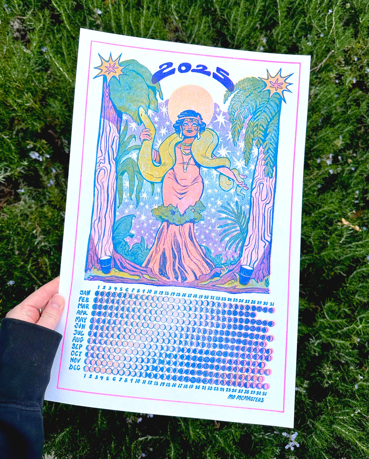 2025 Moon Calendar Risograph Print