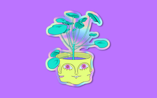 Grinning Pilea Holographic Sticker