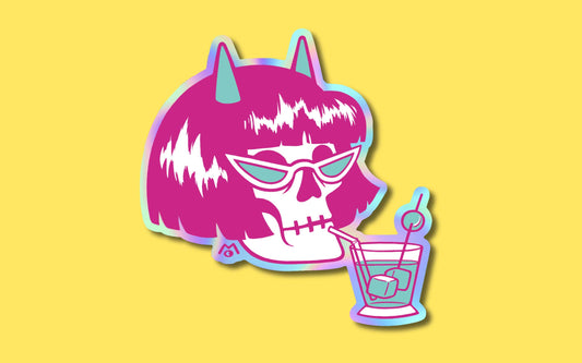 Vacation Sippin Skelly Holographic Sticker