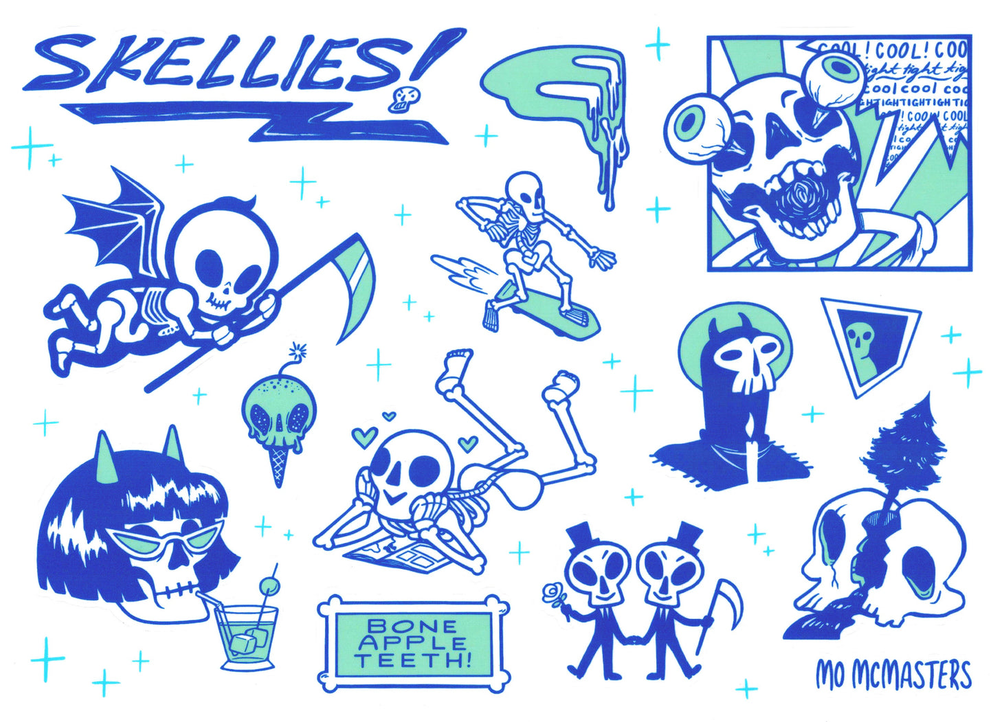 8"x11" SKELLIES! Skeleton Sticker Sheet